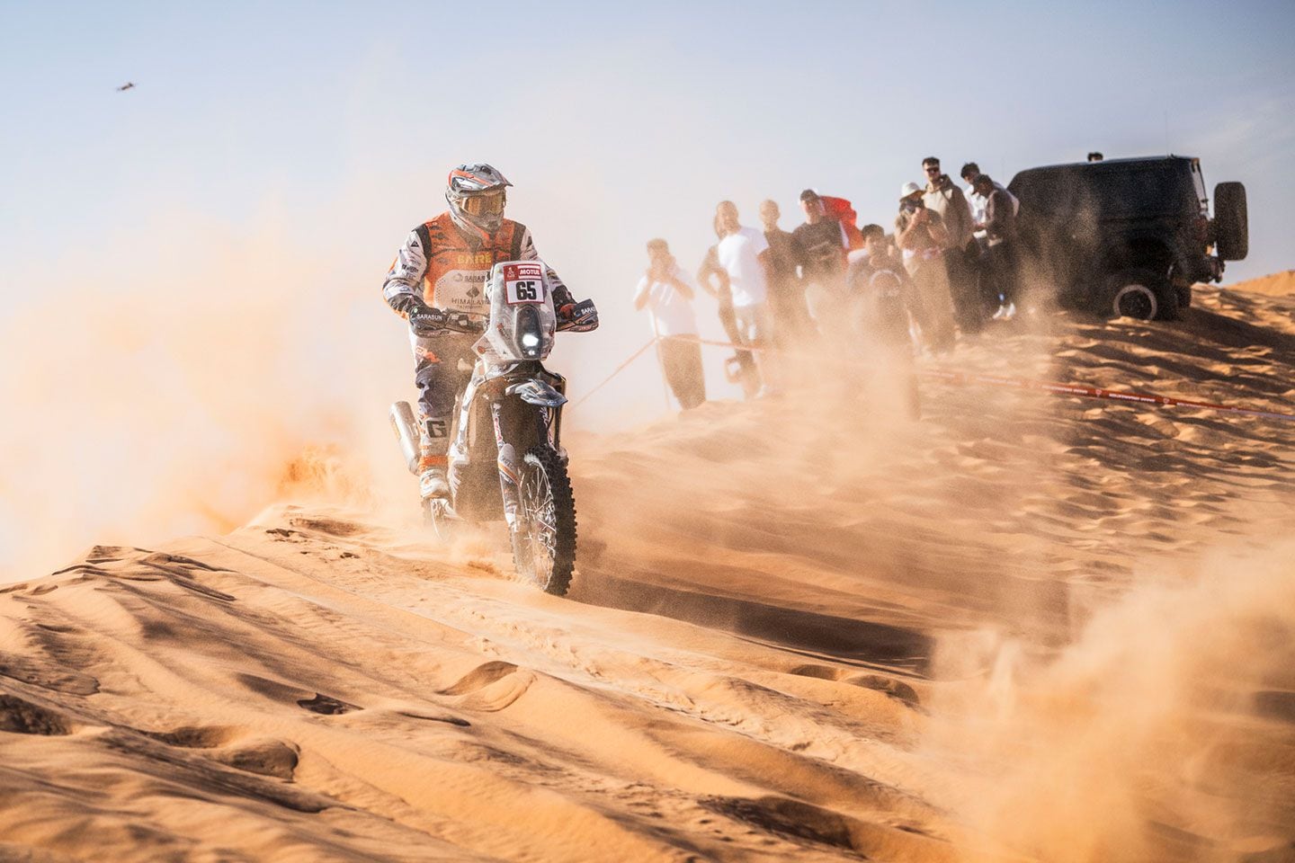 Guillaume Chollet of the Xraids Experience Team KTM crests a dune during the Stage 4.