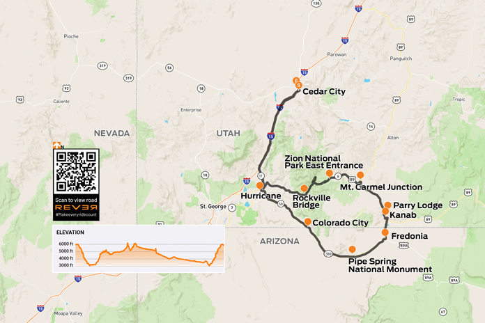 Southern Utah Arizona motorcycle loop REVER map